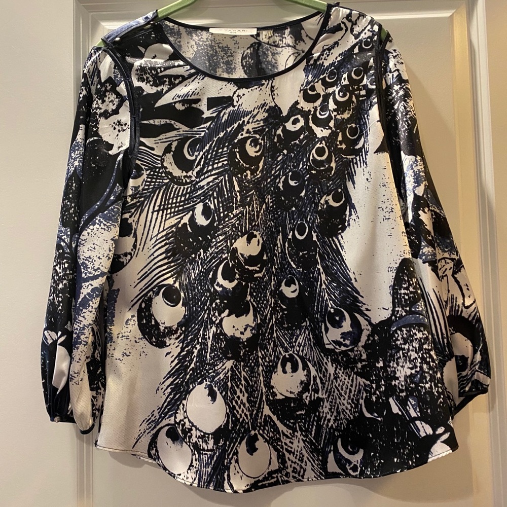 Tahari Silky Blue and White Top